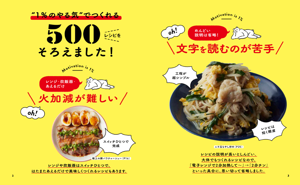 やる気１％ごはん テキトーでも美味しくつくれる悶絶レシピ500」まるみ